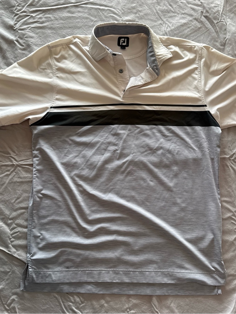 FootJoy Men’s White, Light Gray & Black Striped Golf Polo Wolf Creek